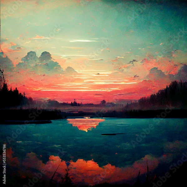 Obraz "Lake" Poster ilustration design - Generated by Generative AI