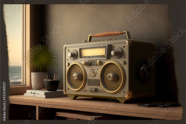 Obraz Vintage radio 3D render end table - Generated by Generative AI