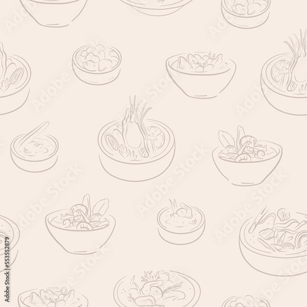 Obraz Seamless pattern with hand drawn asian soup bowls