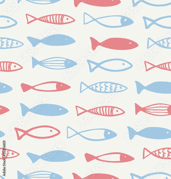 Obraz Decorative drawn pattern with funny fish
