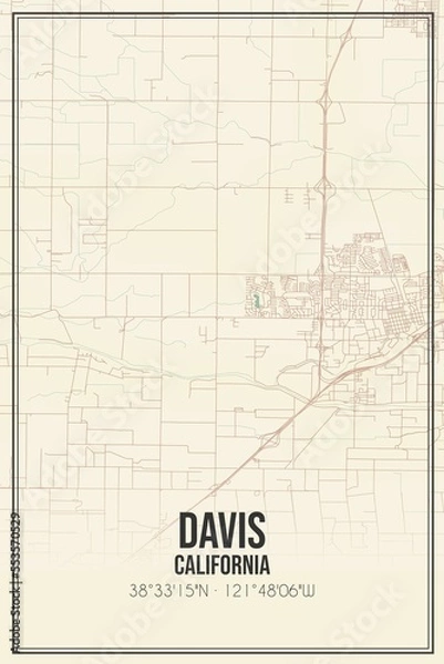 Fototapeta Retro US city map of Davis, California. Vintage street map.