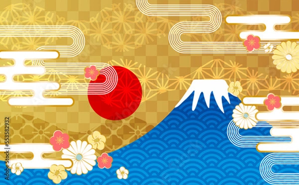 Obraz 富士山と和柄イラスト