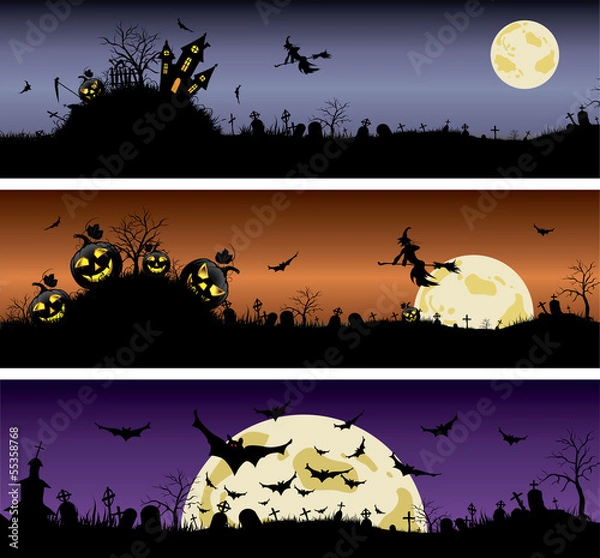 Obraz Set of Halloween night banners