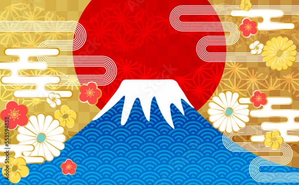 Obraz 富士山と和柄イラスト