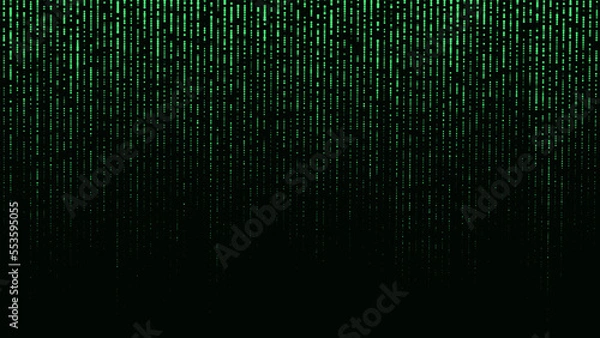 Obraz Falling points of binary code. Illustration of the matrix.Vector digital dark background with noise effect. Corrupted code, matrix failure. Visualization of big data.