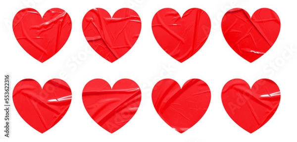 Obraz Set of red heart shapes stickers mock up blank tags labels, isolated on white background