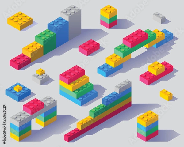 Obraz Dom i schody. Zabawka Lego, powrót do szkoły. Wektor projektowy 3D.