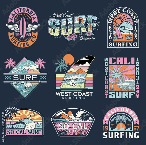 Fototapeta Surf Vector Graphic Set. A collection of vintage, modern, hand drawn and clean vector surf designs.