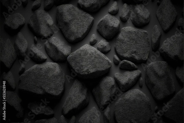 Obraz Rough black stones texture, Generative AI