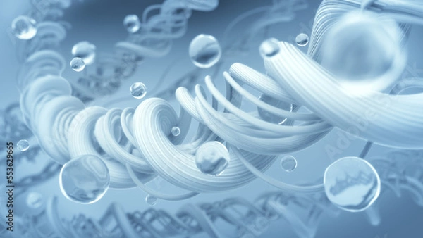 Fototapeta Macro fabric fiber of cloth. Water bubble deep cleaning, 3D rendering.