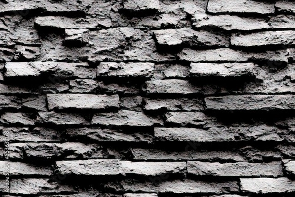 Obraz Rough black brick wall texture, Generative AI