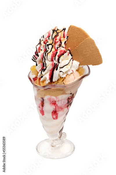 Obraz Icecream cup with cream, topping and cookies isolated