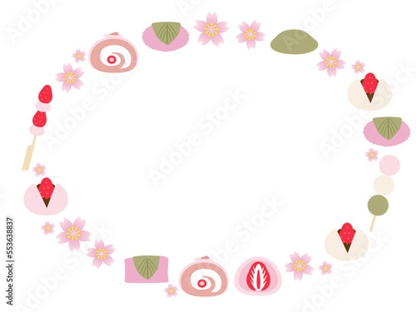Fototapeta 春の和スイーツのイラストの楕円形フレーム