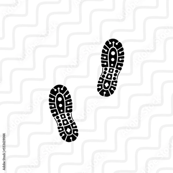 Fototapeta black boot tracks on curvy line background flat vector design