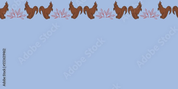 Obraz Blue background with brown squirrels seamless