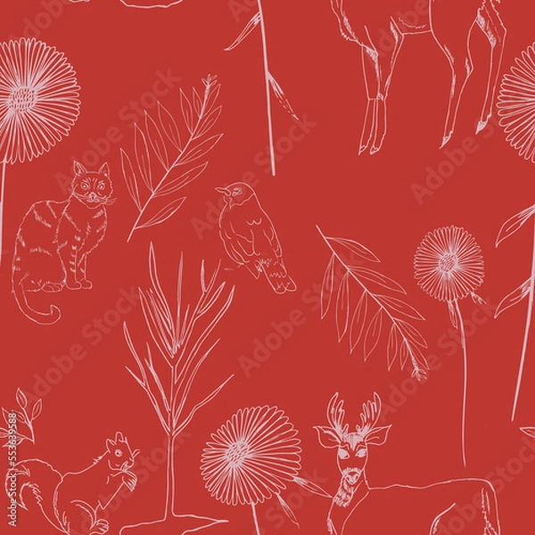 Obraz Vector red toile seamless repeat pattern