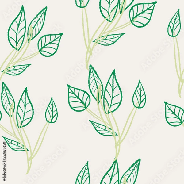 Obraz White pattern background with green vining leaves.