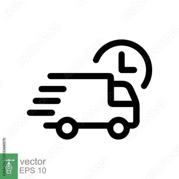 Fototapeta Fast delivery truck icon. Simple outline style. Order, free shipment, express transport, van, speed, quick move. Line symbol vector illustration isolated on white background EPS 10.