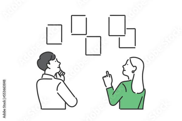 Fototapeta 様々な案を出して企画を考えるビジネスパーソンのイラスト素材