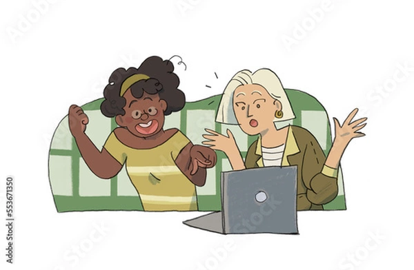 Obraz Two women looking at a computer.