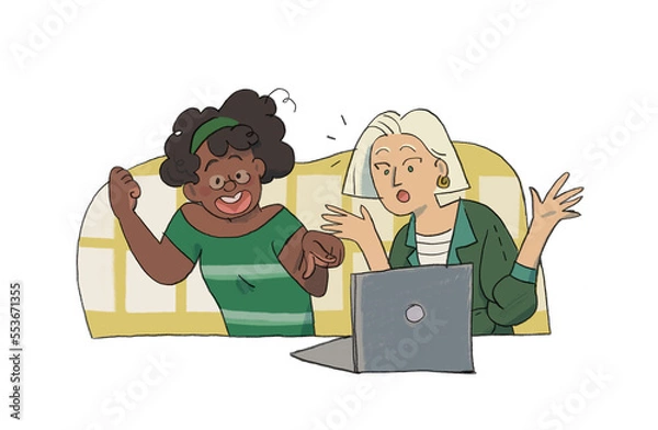 Obraz Two women looking at a computer.