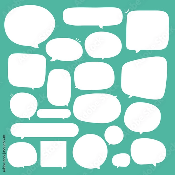 Obraz Set of speak bubble text, chatting box, message box outline cartoon illustration design. Balloon doodle style of thinking sign symbol. color cute and lovely chat speech sticker. box, text, dialog, art