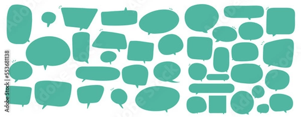 Obraz Set of speak bubble text, chatting box, message box outline cartoon illustration design. Balloon doodle style of thinking sign symbol. color cute and lovely chat speech sticker. box, text, dialog, art