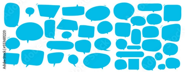 Obraz Set of speak bubble text, chatting box, message box outline cartoon illustration design. Balloon doodle style of thinking sign symbol. color cute and lovely chat speech sticker. box, text, dialog, art
