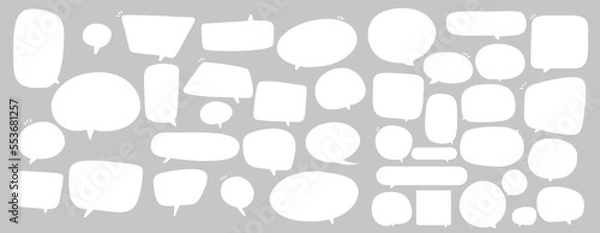 Fototapeta Set of speak bubble text, chatting box, message box outline cartoon illustration design. Balloon doodle style of thinking sign symbol. color cute and lovely chat speech sticker. box, text, dialog, art