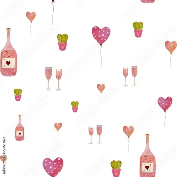 Obraz Cactus bottle love balloon a watercolor pattern