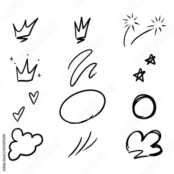 Obraz Set Hand drawn circle line sketch set. Vector circular scribble doodle round circles for message note mark design element. Pencil or pen graffiti bubble or ball draft illustration.