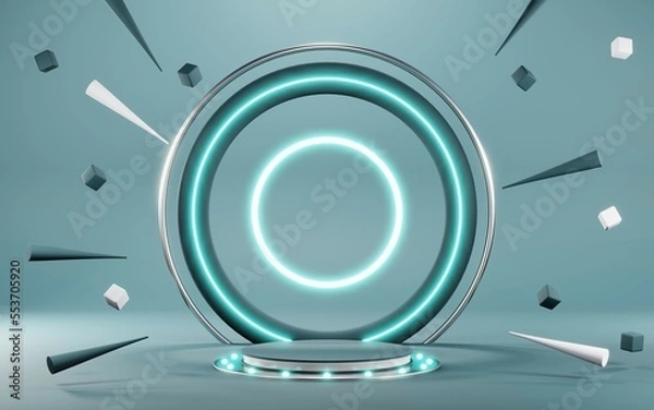 Fototapeta 3D render of Podium background in blue tones for displaying cream products. cosmetics