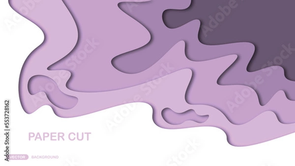 Fototapeta Paper cut background with wavy layers in magenta. Abstract design for brochure, flyer, magazine, business card, branding, banner, header, book cover, notebook vector background
