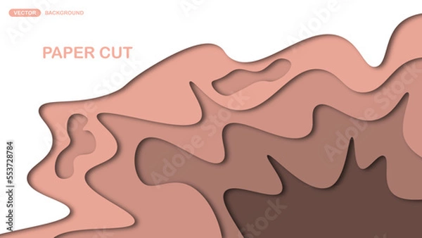 Fototapeta Paper cut background with wavy layers in red. Abstract design for brochure, flyer, magazine, business card, branding, banner, header, book cover, notebook vector background