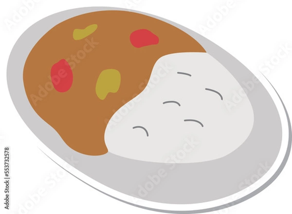 Fototapeta ステッカー風の単品食べ物イラスト　カレーライス