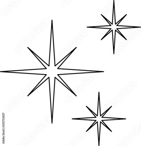 Fototapeta Black line sparkles symbol. Vector stars sparkle icon. Bright firework, decoration twinkle, shiny flash. Glowing light effect.