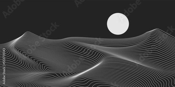 Obraz black and white line desert and moon background