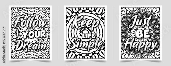 Fototapeta Motivational quotes for adults, text. Beautiful drawings for girls with patterns, details. Coloring book with flowers
