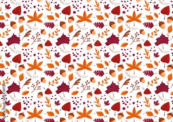 Fototapeta Autumn pattern with colorful leaves. Illustrations on photoshop.