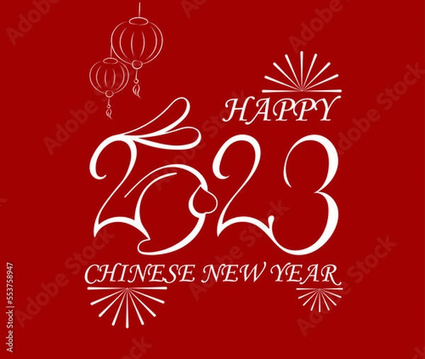 Obraz Greeting Card cover template 2023 New Year rabbit. Concept lunar calenda, invitation card, party, post, banner, flyer, poster, design