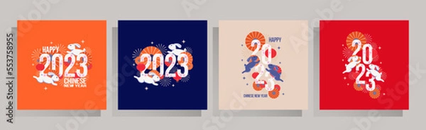 Obraz set of greeting cards for 2023 new year. Concept design for calendar, postcard, template, flyer, banner, poster, Chinese rabbit new year, lunar.