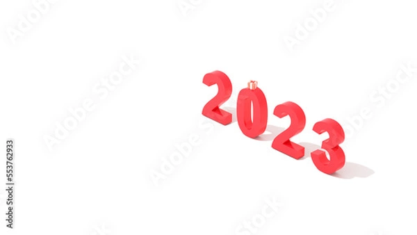 Fototapeta 3D Rendering. Happy new year 2023. 3D red number with white background for adding the text.