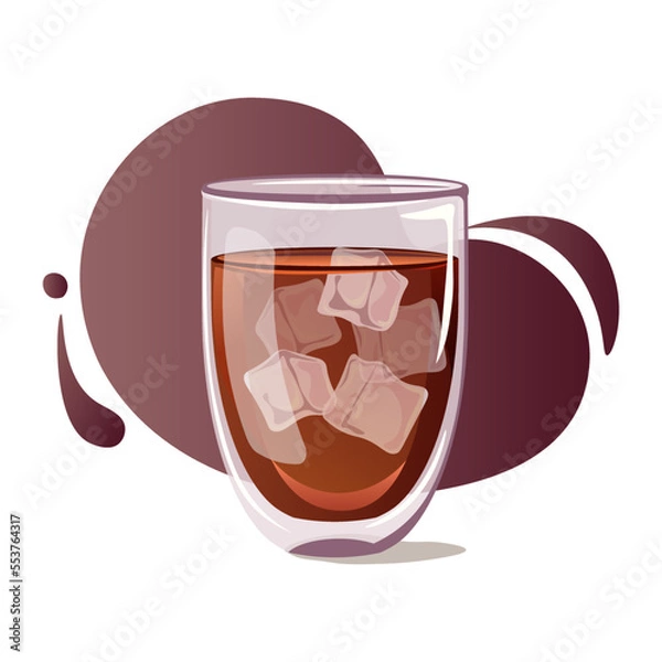 Obraz Ice tea. Glass cup with double bottom with cold black tea on dark gradient background. Tea party, cafe, healthy food,  refreshing drink, cold drink concept