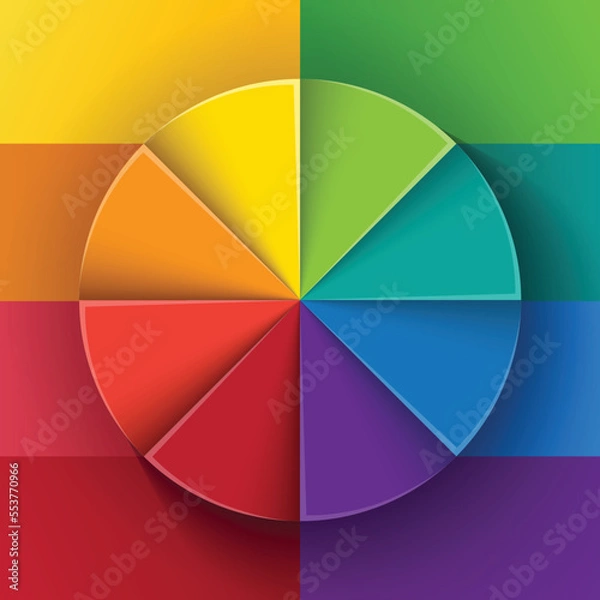 Fototapeta Abstract infographic rainbow sectors 3d circle shape 8 options chart on colorful background. RGB EPS 10 vector illustration