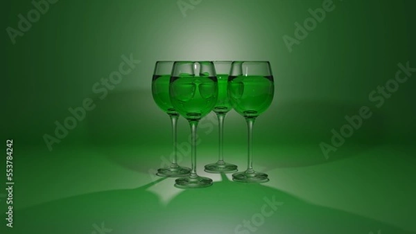 Fototapeta wine glass green background 3d render image