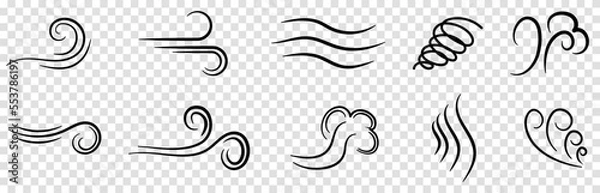 Fototapeta Wind icon set. Blowing wind outline icons. Vector illustration isolated on transparent background