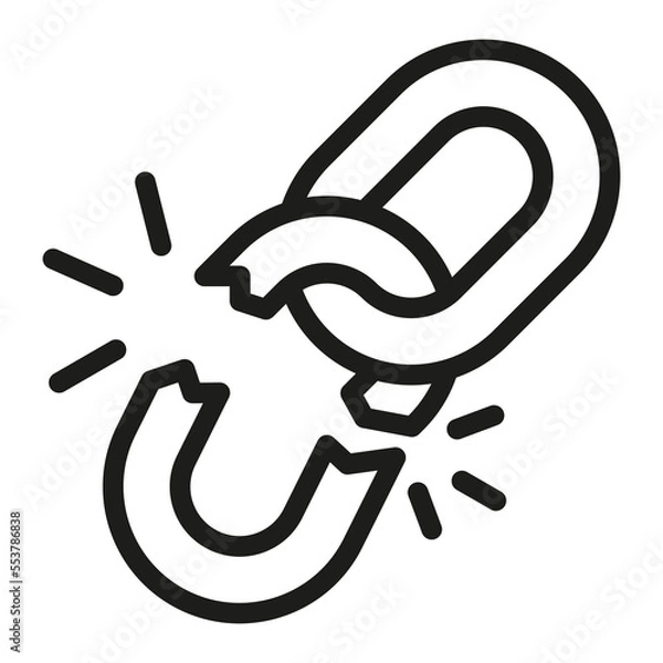 Fototapeta Broken chain or weakness outline icon. Broken connection vector illustration