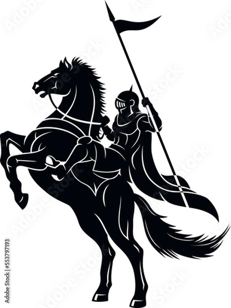 Obraz Medieval Knight with Spear on Rearing Horse