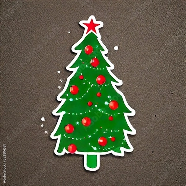 Obraz Christmas tree sticker. Generative AI 