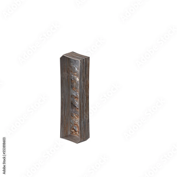 Fototapeta English alphabet symbol isolated made of tree bark in 3d rendering. English alphabet letter isolated made of tree bark. 3D PNG Image.  3D Transparent Image rendering. 